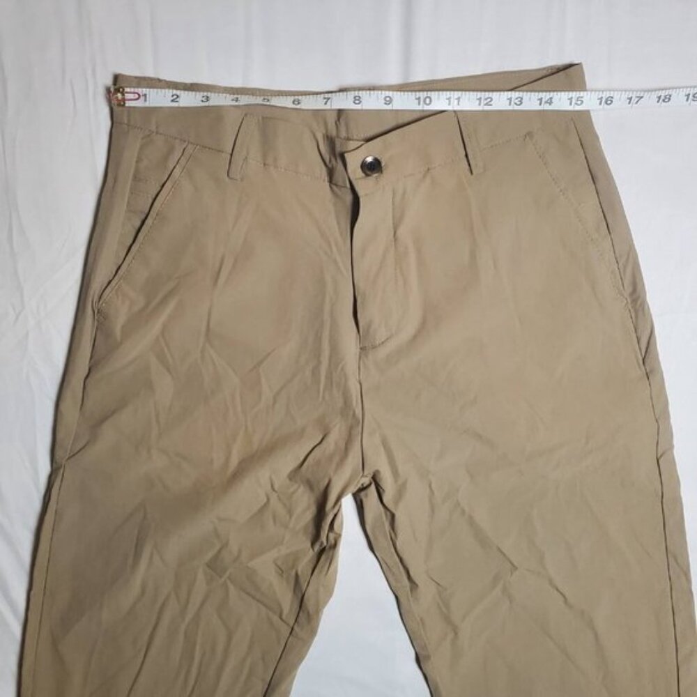 Mens Beige Chino Pants Slim Straight Fit Casual Stretch Size 33 Khaki - Picture 7 of 11